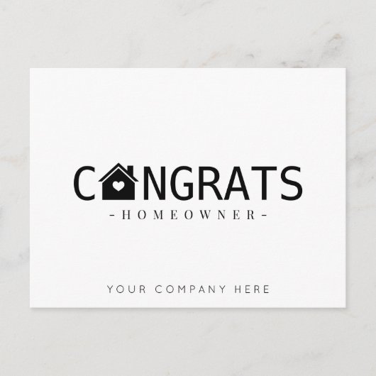 Zwarte Nieuwe Huiseigenaar Gefeliciteerd Makelaard Briefkaart (Voorkant)