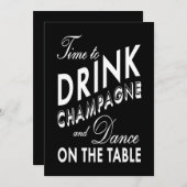 Zwarte Nieuwjaars Uitnodiging om Champagne te Drin (Voorkant / Achterkant)