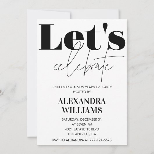 Zwarte nieuwjaarsuitnodiging Laten we het vieren Kaart (Voorkant)