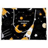 Zwarte Night Sky Buitenspace Rocket Birthday Groot Cadeauzakje (Voorkant)