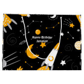 Zwarte Night Sky Buitenspace Rocket Birthday Groot Cadeauzakje (Achterkant)
