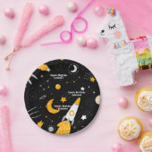 Zwarte Night Sky Buitenspace Rocket Birthday Papieren Bordje (Feest)