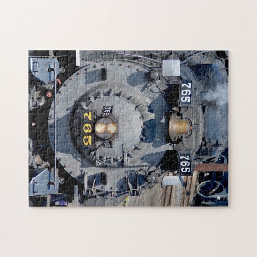 Zwarte Nikel Bord Road 765 Stoomlocomotief Trein Legpuzzel (Horizontaal)