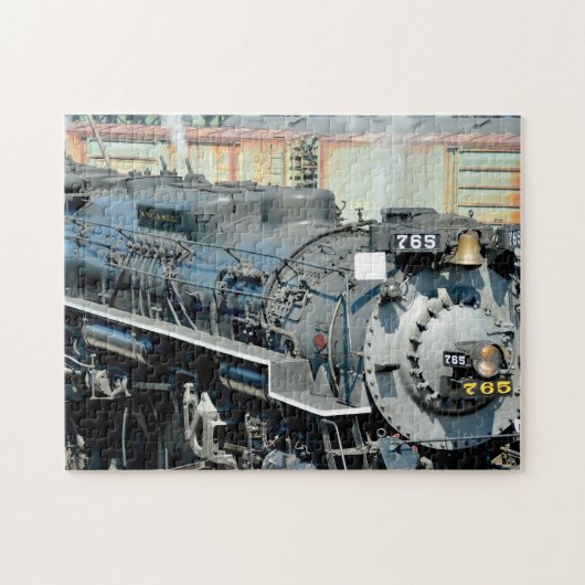Zwarte Nikel Bord Road 765 Stoomlocomotief Trein Legpuzzel (Horizontaal)