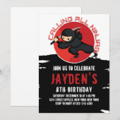 ZWARTE NINJA BIRTHDAY-INVITATIEKAART KAART (Voorkant / Achterkant)