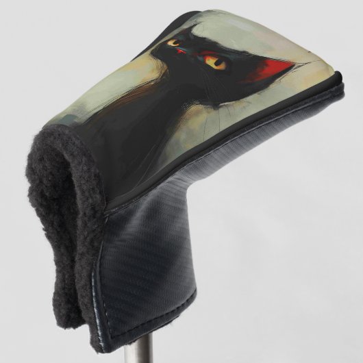 Zwarte Ninja Kat kennende Golfheadcover (3/4 voorkant)