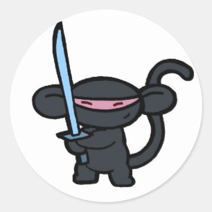 Zwarte Ninja met zwaard- Geen woorden Ronde Sticker