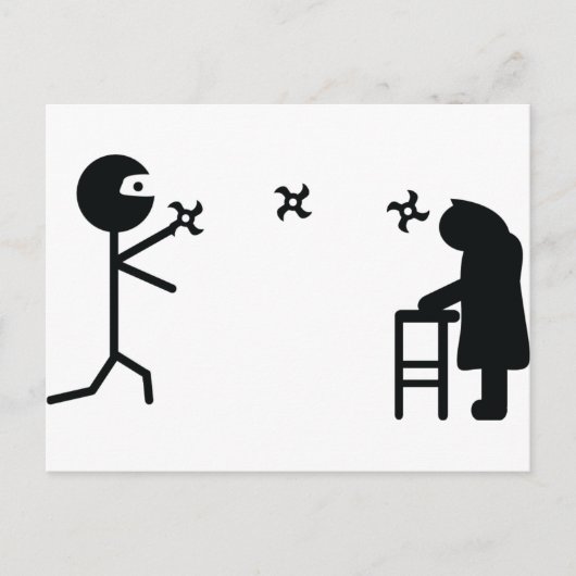 zwarte ninja vecht tegen oma briefkaart (Voorkant)