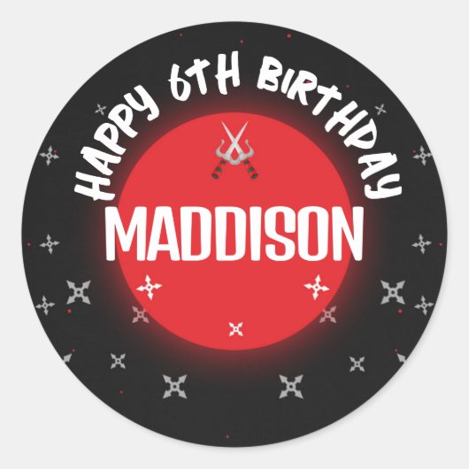 Zwarte Ninja Verjaardagsfeest Classic Ronde Sticke Sticker (Voorkant)