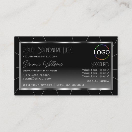 Zwarte Noble Silver Lijst Gradiënt Cool met Logo Visitekaartje (Achterkant)