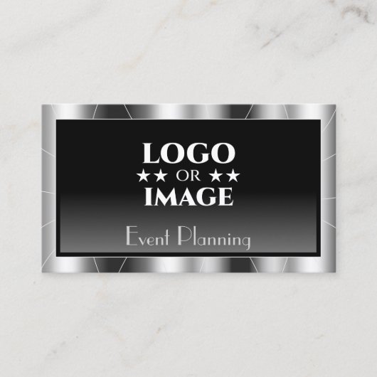 Zwarte Noble Silver Lijst Gradiënt met Logo Luxe Visitekaartje (Voorkant)