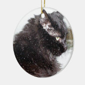 Zwarte Noorse boskat in de sneeuwsiercentrale Keramisch Ornament (Links)