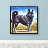 Zwarte Noorse Elkhound Dog Canvas Afdruk (Insitu (Houten vloer))