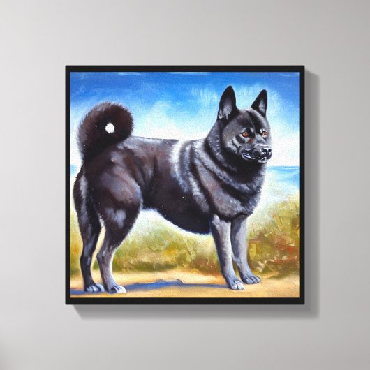 Zwarte Noorse Elkhound Dog Canvas Afdruk (Voorkant)