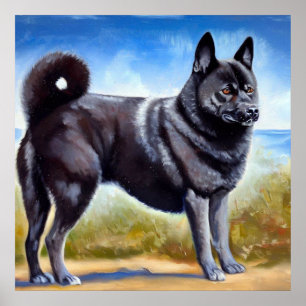 Zwarte Noorse Elkhound Dog Poster
