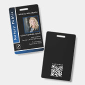 Zwarte notaris-QR-code foto I.D. met strakke blauw Badge (Voor- en achterkant)