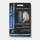 Zwarte notaris-QR-code foto I.D. met strakke blauw Badge (Voorzijde)