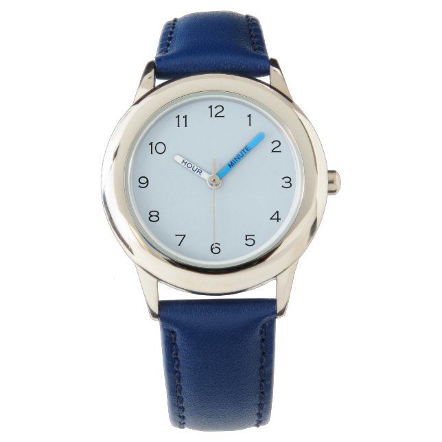 Zwarte nummers op Bleke Blue Wat Horloge (Voorkant)