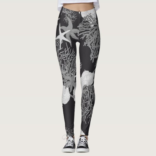 Zwarte Oceaan Leggings Elegant Koraal & Shell Desi (Voorkant)