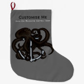 Zwarte octopus boven anker grote kerstsok (Voorkant)