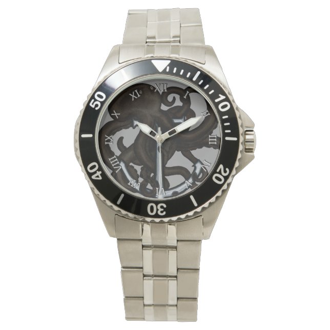 Zwarte octopus boven anker horloge (Voorkant)