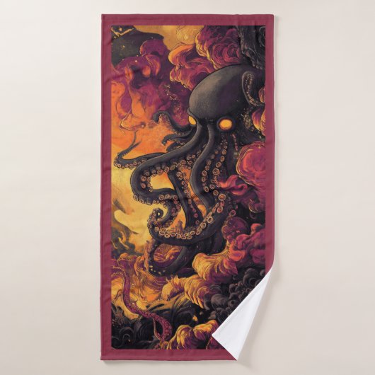 Zwarte Octopus Kunstwerk Strandlaken Badhanddoek (Badhanddoek)