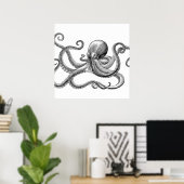 Zwarte  octopus wetenschappelijke illustratie poster (Thuiskantoor)