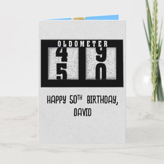 Zwarte Odometer voor 50ste Verjaardag Met Naam Kaart (Voorkant)