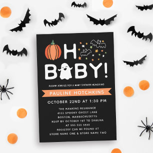 Zwarte Oh Baby Pompoen Halloween Baby Shower Kaart
