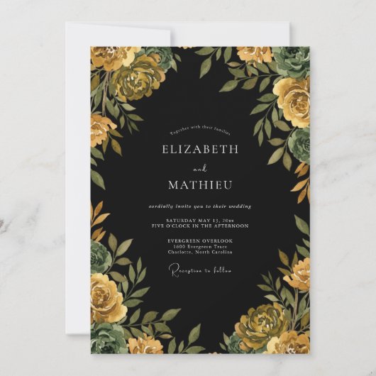 Zwarte Oker Ranunculus Eucalyptus Bruiloft Kaart (Voorkant)