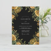 Zwarte Oker Ranunculus Eucalyptus Bruiloft Kaart (Staand voorkant)