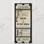 Zwarte Old Hollywood Ticket Huwelijk Kaart (Voorkant)