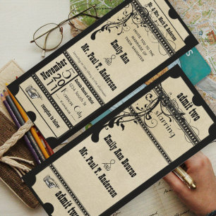 Zwarte Old Hollywood Ticket Huwelijk Kaart