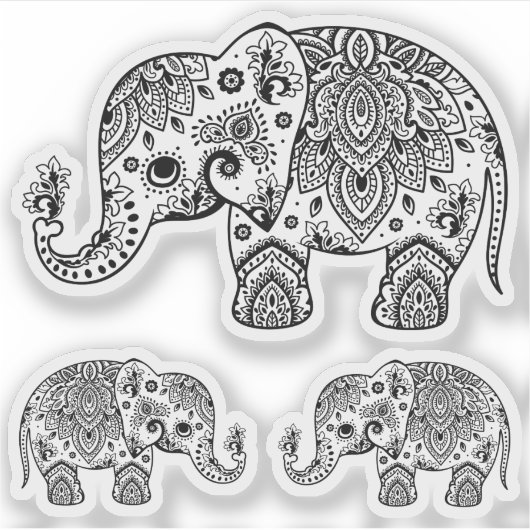 Zwarte olifant bloemenpaisley sticker (Voorkant)