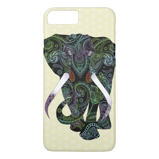 Zwarte Olifant in Paisley Patroon iPhone 7 Plus Case-Mate iPhone Case (Achterkant)