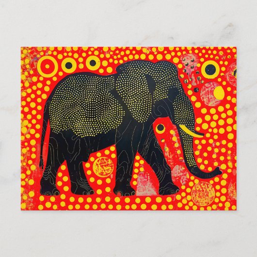 Zwarte olifant met Oranje bubbelpatroon Feestdagenkaart (Voorkant)