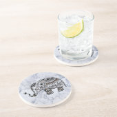 Zwarte olifant op grijze marmeren steen zandsteen onderzetter (Zijkant)