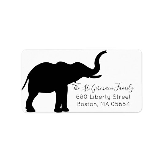 Zwarte Olifant Silhouet Retouradres Etiket (Voorkant)