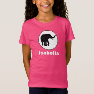 Zwarte Olifant Tekening in Witte Cirkel T-shirt