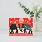 Zwarte olifanten met rode manen feestdagenkaart (Staand voorkant)