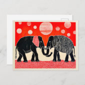 Zwarte olifanten met rode manen feestdagenkaart (Voorkant / Achterkant)