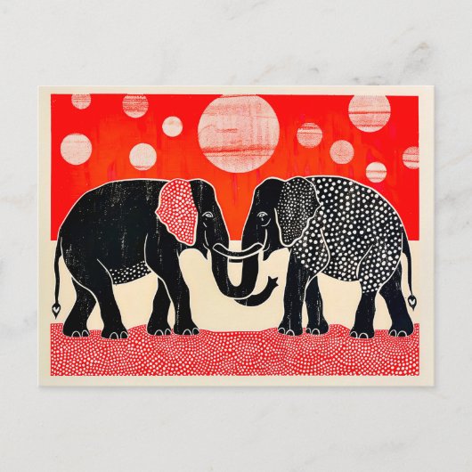 Zwarte olifanten met rode manen feestdagenkaart (Voorkant)