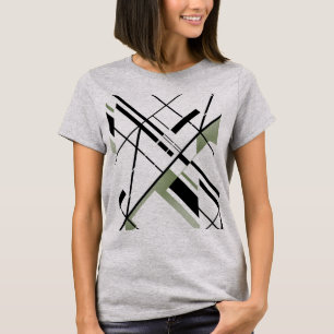 Zwarte olijf Criscross Lines geometrische MCM look T-shirt