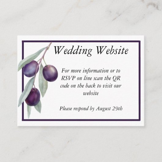 Zwarte Olijftak Aquarel QR Code Omhulsel Informatiekaartje (Voorkant)