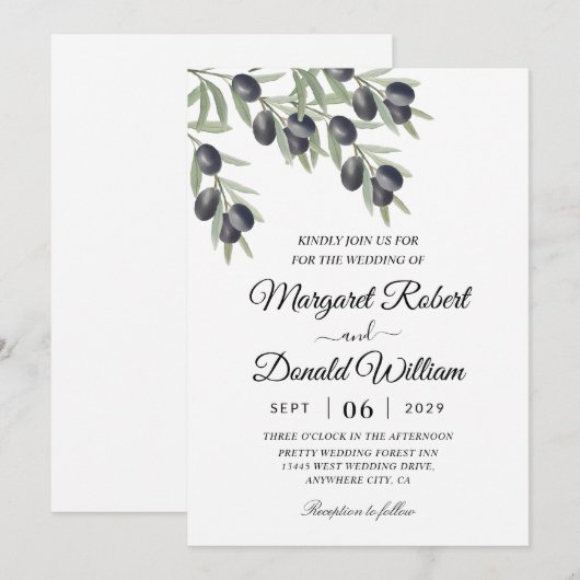 zwarte olijftak waterverf trouwuitnodigingen kaart (Voorkant / Achterkant)