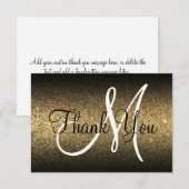 Zwarte Ombre Gouden Glitter Monogram Bedankkaart (Voorkant / Achterkant)