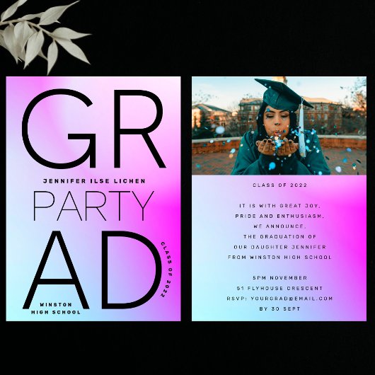 Zwarte Ombre Modern Minimum voor Afstudeerder op d Kaart