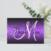 Zwarte Ombre Paarse Glitter Monogram Bedankkaart (Staand voorkant)
