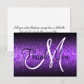 Zwarte Ombre Paarse Glitter Monogram Bedankkaart (Voorkant / Achterkant)