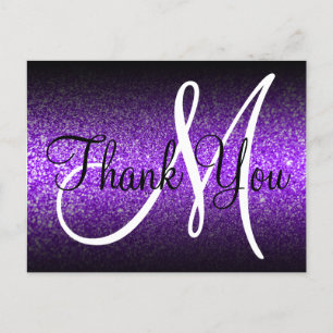 Zwarte Ombre Paarse Glitters Monogram Dank Je Wel Briefkaart
